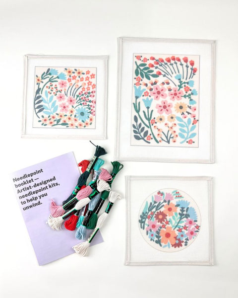 Happy Flowers Needlepoint Kit (Round)