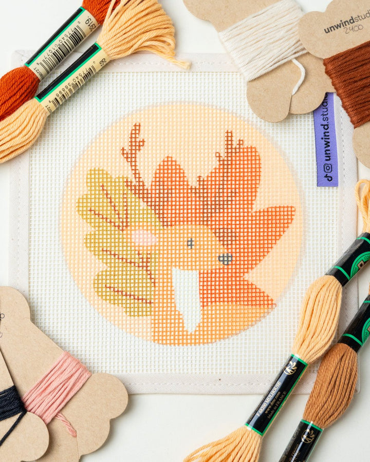 Deer & Fall Leaves Needlepoint Ornament Kit