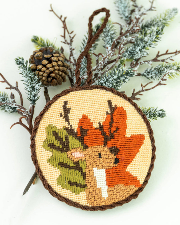 Deer & Fall Leaves Needlepoint Ornament Kit