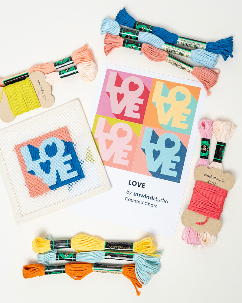 Love Magnet Needlepoint Kit- canva and threads