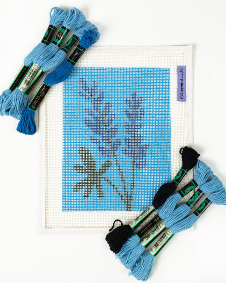 Lupine Needlepoint Kit canva and threads