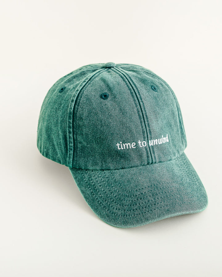 Baseball Cap Vintage Green "Time to Unwind"