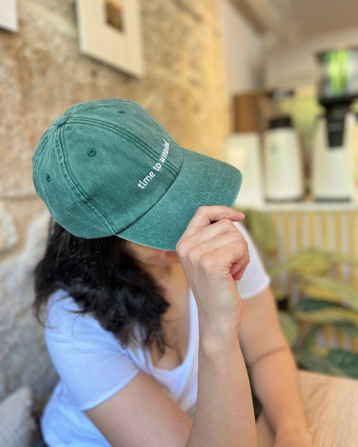 Baseball Cap Vintage Green "Time to Unwind"