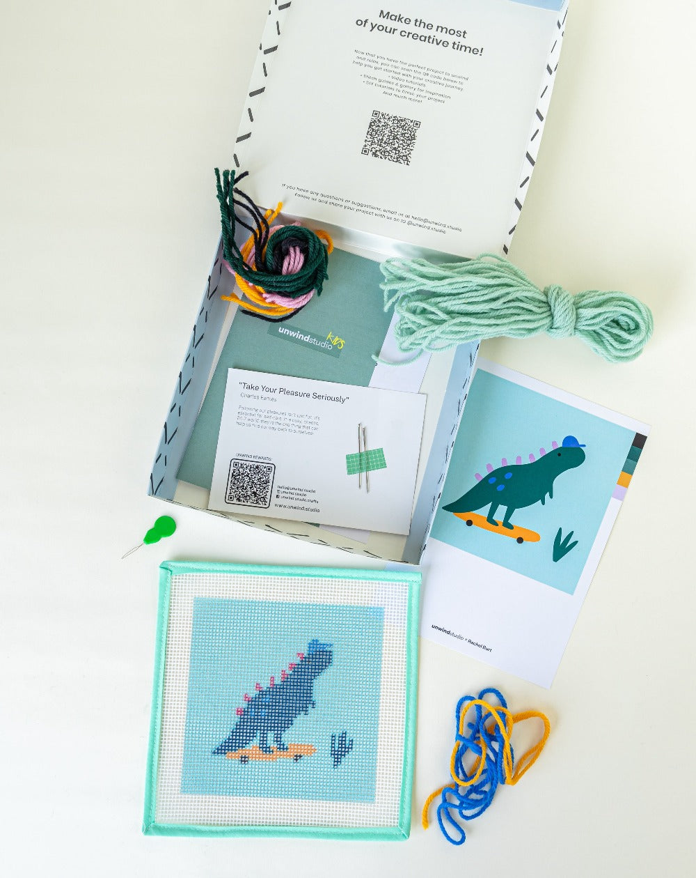 Dino The Skater - Needlepoint Kit for Kids - Complete Needlepoint Kit